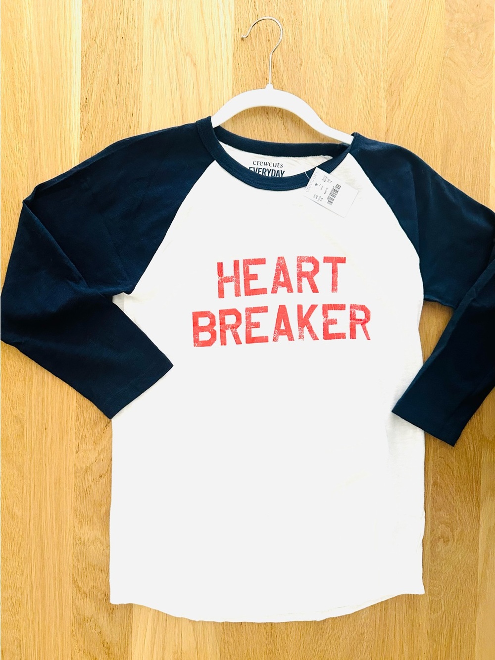 NWT Crewcuts Cotton White & Navy 'Heart Breaker' Raglan Long Sleeve Tee, 14